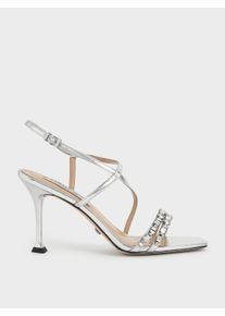 Wedding Collection: Metallic Leather Gem-Embellished Asymmetric Sandals