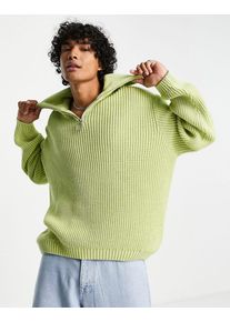 ASOS DESIGN oversized fisherman rib jumper in mint green with big collar