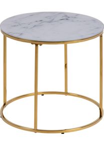 Andas , Beistelltisch, (1 Tisch), Rund &Oslash;50, Glas mit Marmoroptik , wei&szlig;