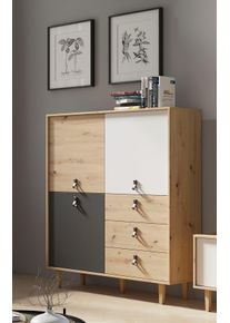 byLIVING , Highboard »Bill«, Breite 120 cm, Höhe 135 cm, Füße aus Eiche Massivholz , braun