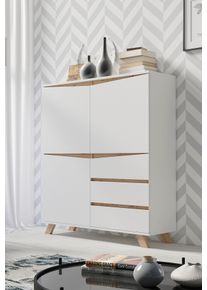 byLIVING , Highboard »Valentin«, Breite 120 cm, Höhe 142 cm, in matt weiß , weiß