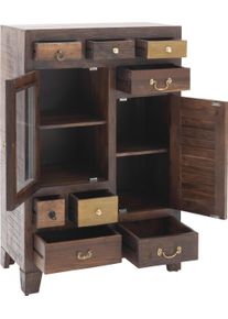 MCA living , Hochschrank »Frombork«, Vintage Akazie Massivholz, Highboard mit Boatwood Fronten, Artikel montiert , braun