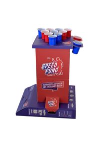 BeerCup Bounce, speedpong j&aacute;t&eacute;koszlop, kompakt doboz, 6 k&eacute;k &eacute;s piros poh&aacute;r, mell&eacute;kelve 2 labd&aacute;cska