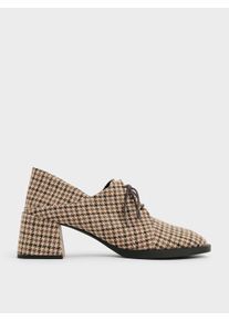 Houndstooth-Print Step-Back Oxford Pumps