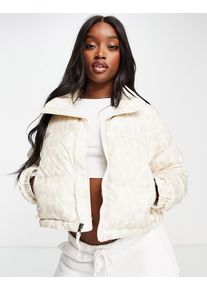 The North Face Nuptse cropped printed jacket in cream-Grey