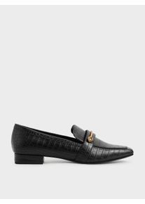 Croc-Effect Metallic Accent Penny Loafers