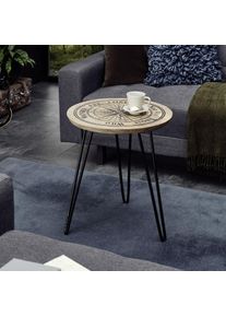 MCA furniture , Beistelltisch »Nevis«, Tisch in Massivholz Akazie Natur lackiert mit Kompassmotiv , beige
