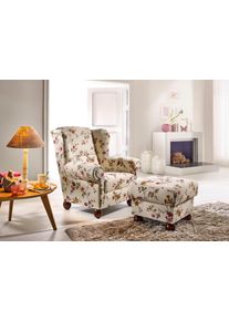 Max Winzer® , Ohrensessel »Malmö«, (Set), mit Hocker, mit Holz-Kugelfüßen , weiß , Federkern