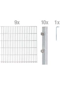 GAH Alberts , Doppelstabmattenzaun, (Set), 160 cm hoch, 9 Matten f&uuml;r 18 m, 10 Pfosten , silberfarben