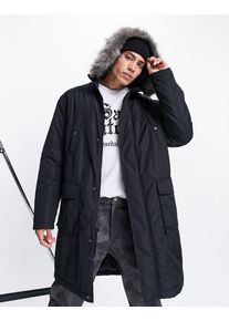 ASOS DESIGN parka coat in black with faux fur trim hood