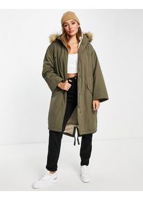 ASOS DESIGN oversized borg lined parka coat in dark khaki-Green