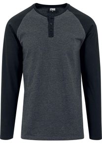 Urban Classics Shirt met lange mouwen - Contrast Raglan Henley L/S - S tot XXL - voor Mannen - antraciet-zwart