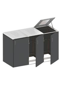 Binto cache poubelle 3 box HPL-ardoise couvercle à prix bas