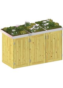 Binto cache poubelle pour 3 poubelles, bois de conifères avec pot de fleur à prix bas
