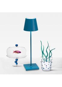 zafferano Poldina Pro USB Lampe de table LED avec variateur Ø 11 H : 38 cm, bleu LD0340A3
