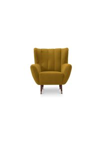 exxpo - Sofa Fashion Sessel gelb, Größe B/H/T: 88 cm x 105 cm x 92 cm Samtvelours Samtvelours, Ohrensessel mit hohen Holzfüßen