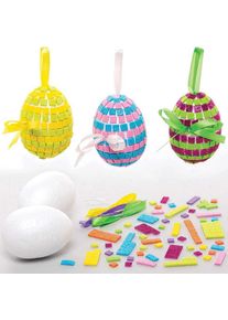 Easter Egg Mosaic Decoration Craft Kits (Pack of 4) Egg Size 7cm, No Glue Required, 4 Designs/Colourways