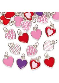 Heart Charms (Pack of 24) Jewellery, 6 Assorted Designs, Pink, Red & Purple, Friendship Bracelet Making