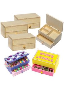 Wooden Jewellery Boxes (Box of 2) Design Your Own, Size 12cm x 7cm x 6cm, Hinged Magnetic Lid & Drawer Incl.