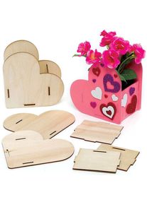 Heart Wooden Flowerpot Kits (Pack of 3) Nature Craft Kits, Valentine's Day Gifts, Easy To Assemble, Build & Paint