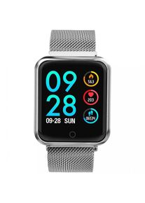 Ceas Smartwatch Techstar® P68, 1.3 inch IPS, Monitorizare Puls, Tensiune, Sedentarism, Bluetooth 4.0, IP65, Curea Otel Inoxidabil, Argintiu