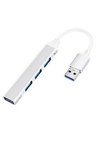 USB HUB Techstar® Diviso, USB 3.0 la 4 x USB 3.0, Aluminium, Compact, Usor, Plug&Play, Argintiu