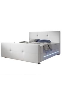 Juskys Oakland ágy 180 x 200 műbőrrel és rugós matraccal fehér színben