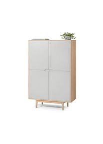 Szafka typu highboard z fornirem z drewna dębowego z drzwiami lakierowanymi na matową szarość Tchibo