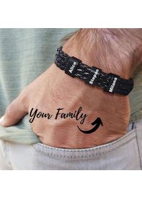 Black Braided Leather Bracelet With Name Personalized Custom Beads Bangle Bracelet for Men Husband Family Gifts