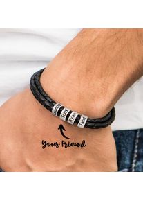 Personalized Mens Braided Genuine Leather Bracelet Stainless Steel Custom Beads Name Charm Bracelet for Men with Family Names