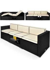 Casaria® Divano da giardino nero-crema polyrattan 230x70x70cm