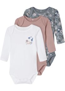 name it Langarmbody »Aus Bio-Baumwolle«, (Packung, 3 Tlg.) rosa, Größe 98 - N-Gr, 3er Pack Langarmbodys von name it für Mädchen