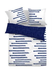 Tom Tailor Unisex Satin Bettwäsche mit asymmetrischen Streifen, blau, Gr. 135/200,