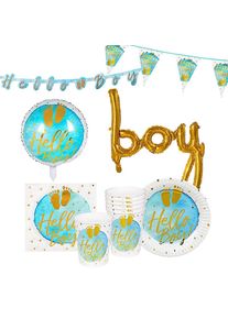 maskworld Baby party decoration set Hello Boy 28 pieces for 6 persons
