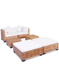 Set mobilier modular pentru gradina / terasa, Kirk Natural / Alb, canapea 2 locuri + 2 taburete + 2 mese de cafea
