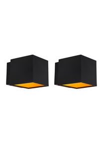 Qazqa Set van 2 design wandlampen zwart/goud incl. LED - Caja