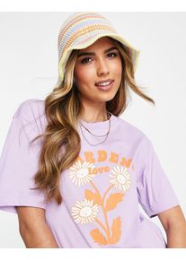 MONKI garden love front print t-shirt in purple