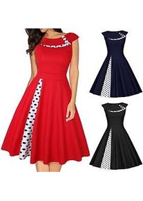 Polka-Dot Klassisch Retro Vintage 1950s Cocktailkleid Kleid Partykostüm Weihnachtskleid Rockabilly Flare-Kleid Audrey Hepburn Mädchen vom Lande Dame Damen Erwa