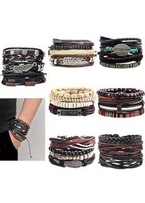 Herren Türkis Lederarmbänder Klassisch Retro Blattform Punk Klassisch Rockig Leder Armband Schmuck Schwarz und Silbern / Rot orange / Hellbraun Für Geschenk Tä