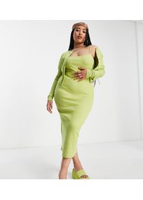 COLLUSION Plus cami midi summer dress and cardigan twin set-Green