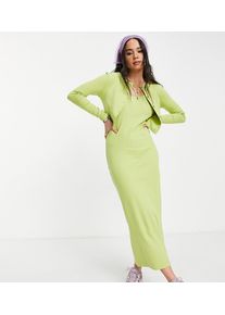 COLLUSION cami midi summer dress and cardigan twin set-Green