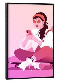 Poster with black frame "Skaterin mit Smartphone im Sommer" artboxONE Framed Poster