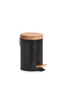 zeller Kosmetikeimer, 3 Liter, Metall/Bambus, Kleiner Treteimer für Kosmetikabfälle im Badezimmer, Farbe: schwarz