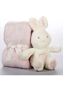 Pl&uuml;ss nyuszi &eacute;s takar&oacute; - feh&eacute;r/r&oacute;zsasz&iacute;n - M&eacute;retet M&eacute;retek: a takar&oacute; kb 75 x 90cm