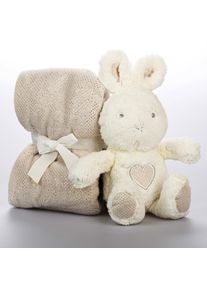 Pl&uuml;ss nyuszi &eacute;s takar&oacute; - feh&eacute;r/b&eacute;zs - M&eacute;retet M&eacute;retek: a takar&oacute; kb 75 x 90cm