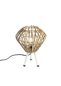 Qazqa Landelijke tafellamp tripod bamboe met wit - Canna Diamond