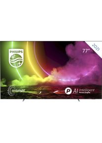 Philips Oled-Fernseher »77Oled806/12«, 194 Cm/77 Zoll, 4k Ultra Hd, Smart-Tv, 4-Seitiges Ambilight silberfarben, 194 cm (77"), Ultra HD 4K,...