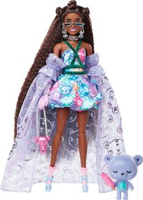 Barbie Extra Fancy Puppe im lila Kleid mit Teddymuster, Puppe