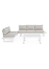 Set mobilier pentru gradina / terasa, Konnor Gri Deschis / Alb, canapea 2 locuri + canapea 3 locuri + masa de cafea