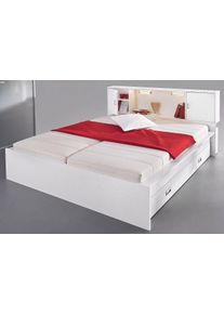 Breckle Northeim Futonbett weiß, Größe Liegefläche B/L: 90 cm x 200 cm nur Bettgestell-Ausführung 1 , Ausziehregale und Klapptüren im Kopfteil
